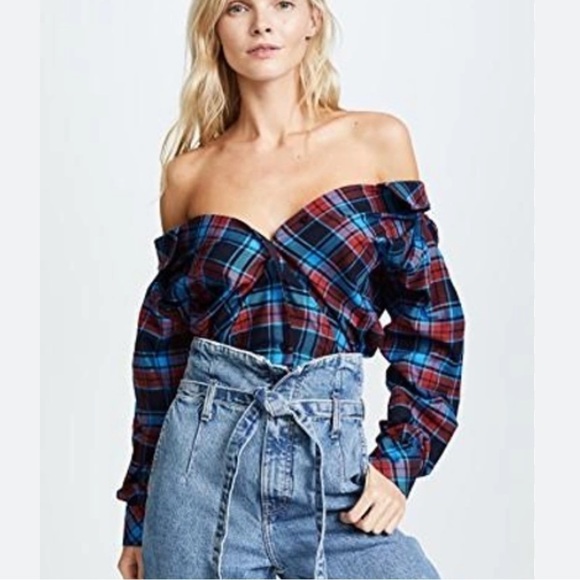 ANNA OCTOBER Off-the-shoulder Checked Shirt size XS - Picture 1 of 11